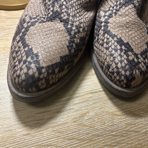 Freda Salvador Flame Taupe Snake Print Mule with Ankle Strap